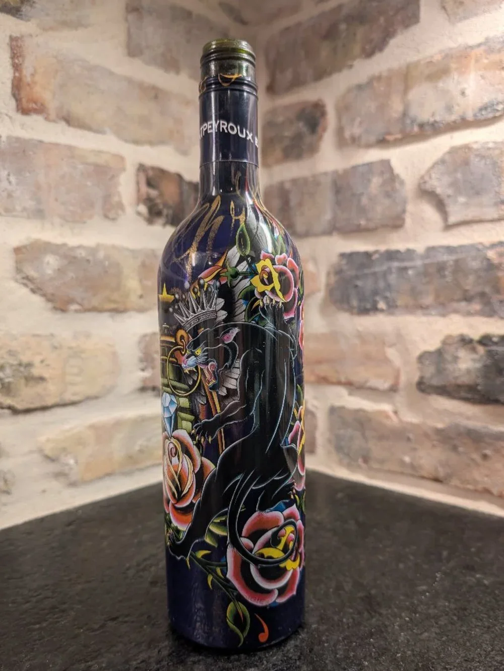 Ed Hardy Wine Bottle Candle Holder Decor